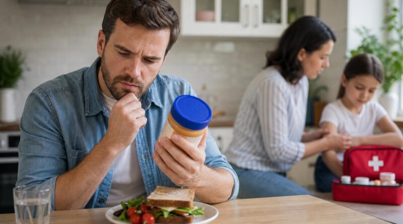 Seseorang memeriksa label bahan makanan di dapur untuk menghindari pemicu alergi