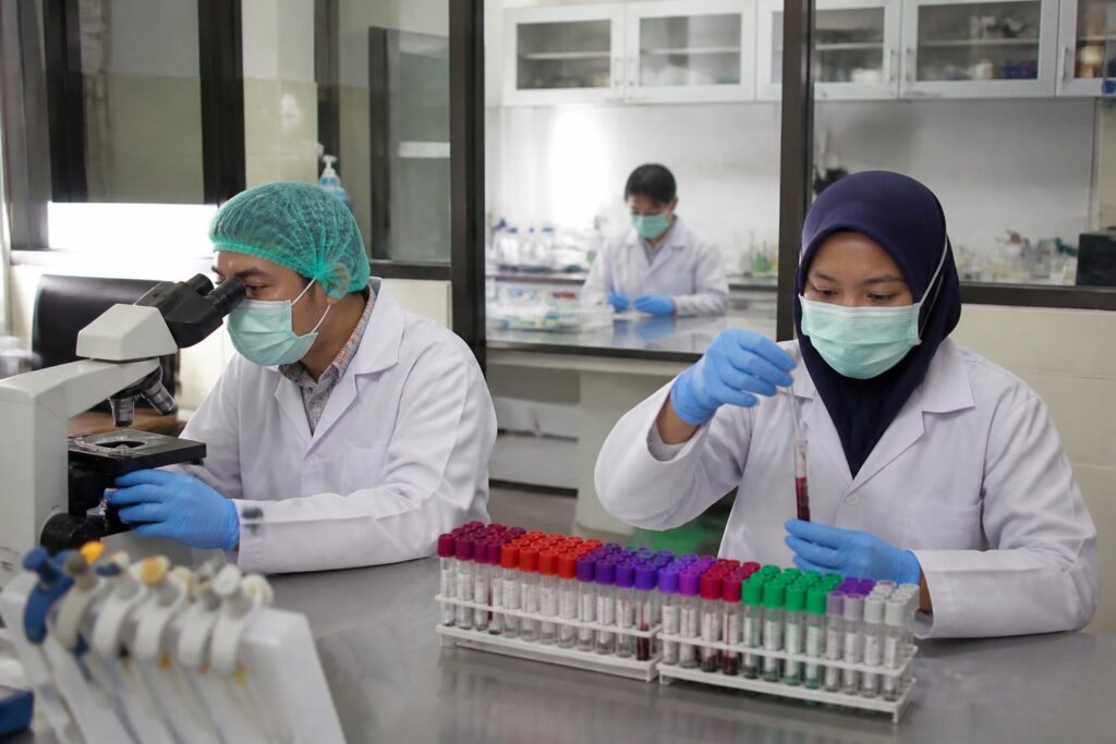 Petugas laboratorium memeriksa sampel influenza dalam pemantauan kesehatan masyarakat