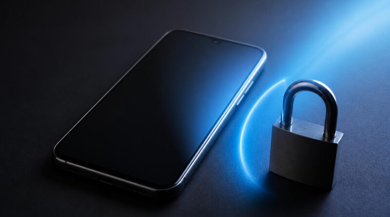 Ponsel Android dengan simbol gembok yang menggambarkan perlindungan dari pencurian