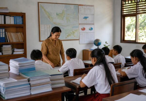 Guru mengajar siswa di ruang kelas Indonesia sebagai ilustrasi pembahasan tata kelola dan rekrutmen guru