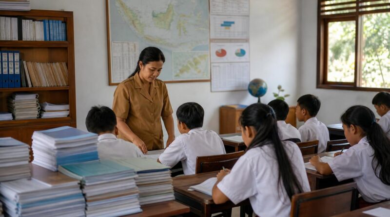 Guru mengajar siswa di ruang kelas Indonesia sebagai ilustrasi pembahasan tata kelola dan rekrutmen guru
