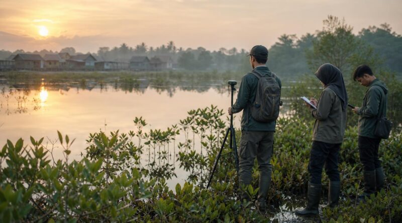 Ekosistem gambut dan vegetasi mangrove dengan peneliti memantau kawasan dari dekat desa