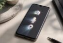 Ponsel Android di atas meja dengan simbol abstrak kamera, mikrofon, dan lokasi yang menggambarkan pemeriksaan privasi