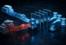 Ilustrasi AI agent yang memproses data eksternal di balik lapisan kontrol keamanan dan pembatasan akses