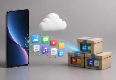 Ponsel Android dengan ikon aplikasi yang diredupkan dan simbol penyimpanan yang lebih lega