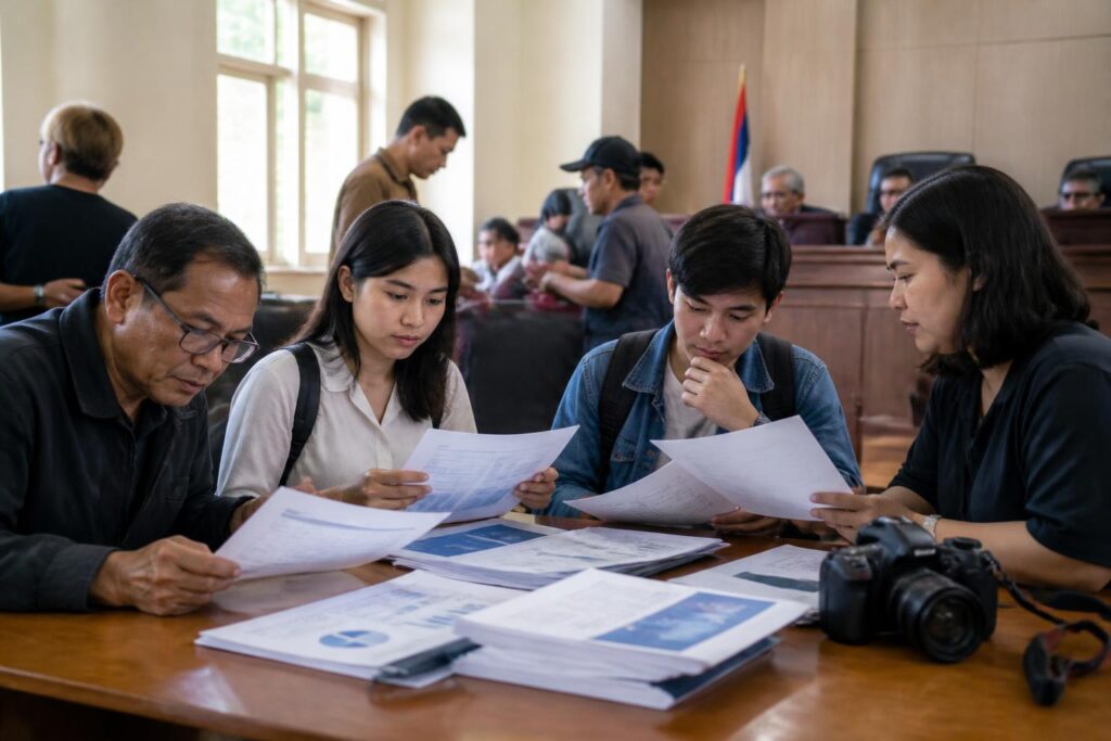 Warga dan mahasiswa menelaah dokumen anggaran daerah dalam sebuah pertemuan publik