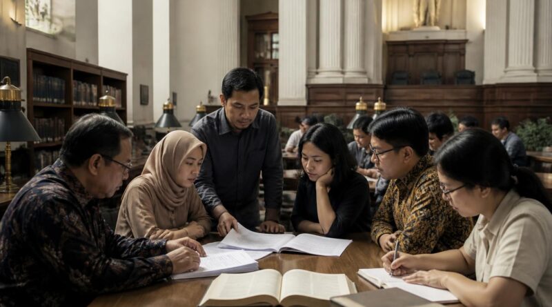 Warga membaca dan mencatat dokumen putusan pengadilan konstitusi dalam suasana ruang publik