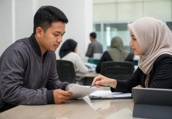 Warga memeriksa data pemilih bersama petugas KPU di meja layanan dengan dokumen kependudukan yang dijaga kerahasiaannya