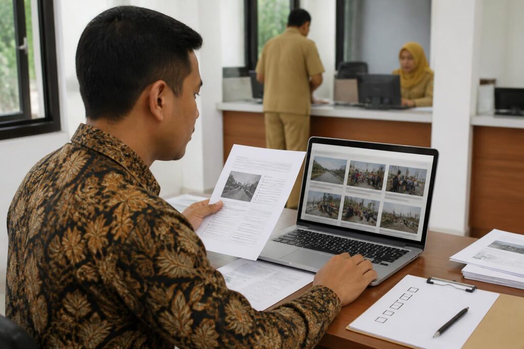 Warga memeriksa dokumen keterbukaan informasi publik dan layanan PPID melalui laptop
