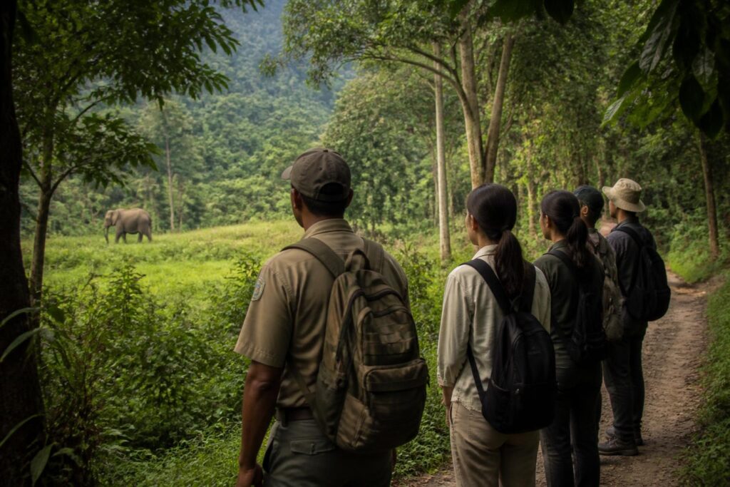 Wisatawan didampingi ranger mengamati satwa liar dari jalur yang ditentukan di kawasan konservasi