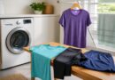 Pakaian olahraga bersih dijemur di ruang laundry setelah dicuci