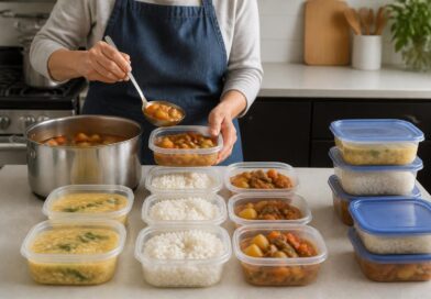 Makanan matang dibagi ke beberapa wadah kecil dan dangkal sebelum disimpan di kulkas