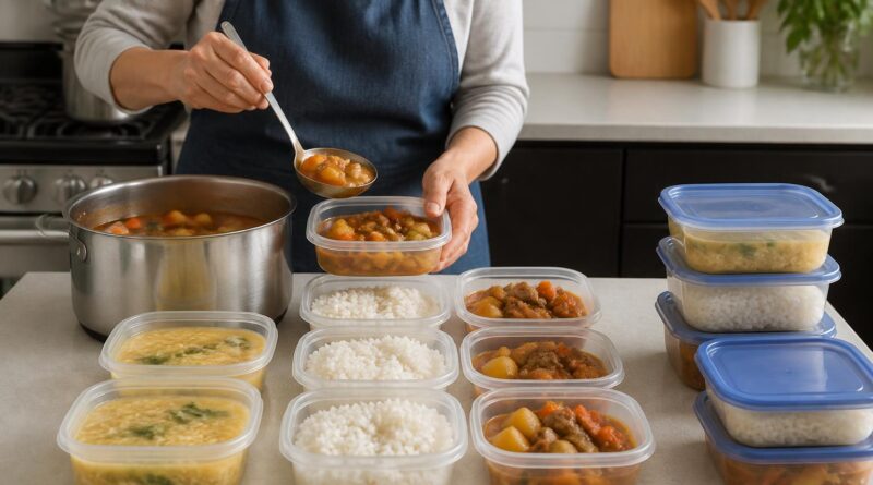 Makanan matang dibagi ke beberapa wadah kecil dan dangkal sebelum disimpan di kulkas