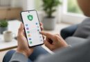 Seseorang memeriksa izin aplikasi dan pengaturan privasi pada ponsel Android