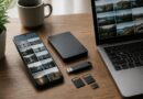 Ponsel Android dan laptop di atas meja dengan konsep pengelolaan file digital
