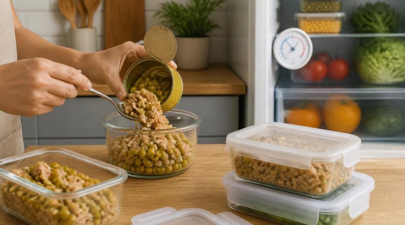 Sisa makanan kaleng dipindahkan ke wadah kaca dan plastik bertutup sebelum disimpan di kulkas
