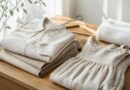 Kemeja, celana, dan dress linen yang dilipat rapi setelah dicuci