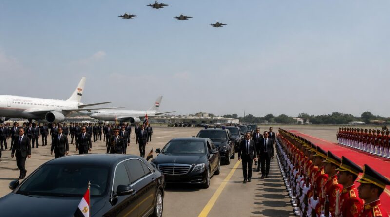 Kedatangan Presiden Mesir Abdel Fattah El-Sisi di Pangkalan TNI AU Halim Perdanakusuma dalam kunjungan kenegaraan ke Indonesia