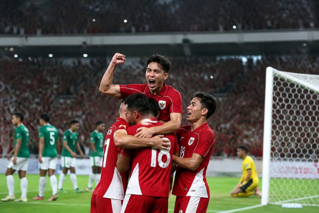 Pemain Timnas Indonesia merayakan kemenangan 9-2 atas Bangladesh di stadion