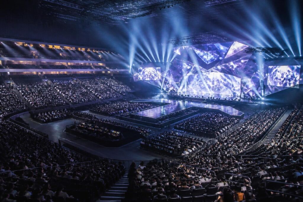 Panggung dan tribun Gocheok Sky Dome di Seoul yang disiapkan untuk acara penghargaan musik K-pop
