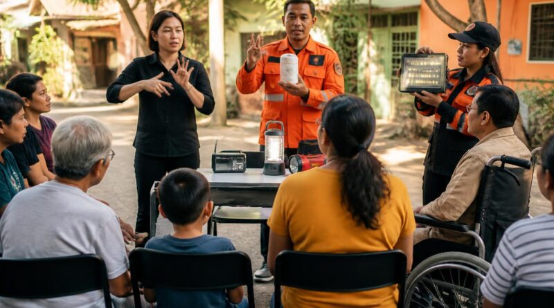 Warga beragam mengikuti simulasi komunikasi peringatan bencana dengan dukungan bahasa isyarat dan perangkat aksesibel